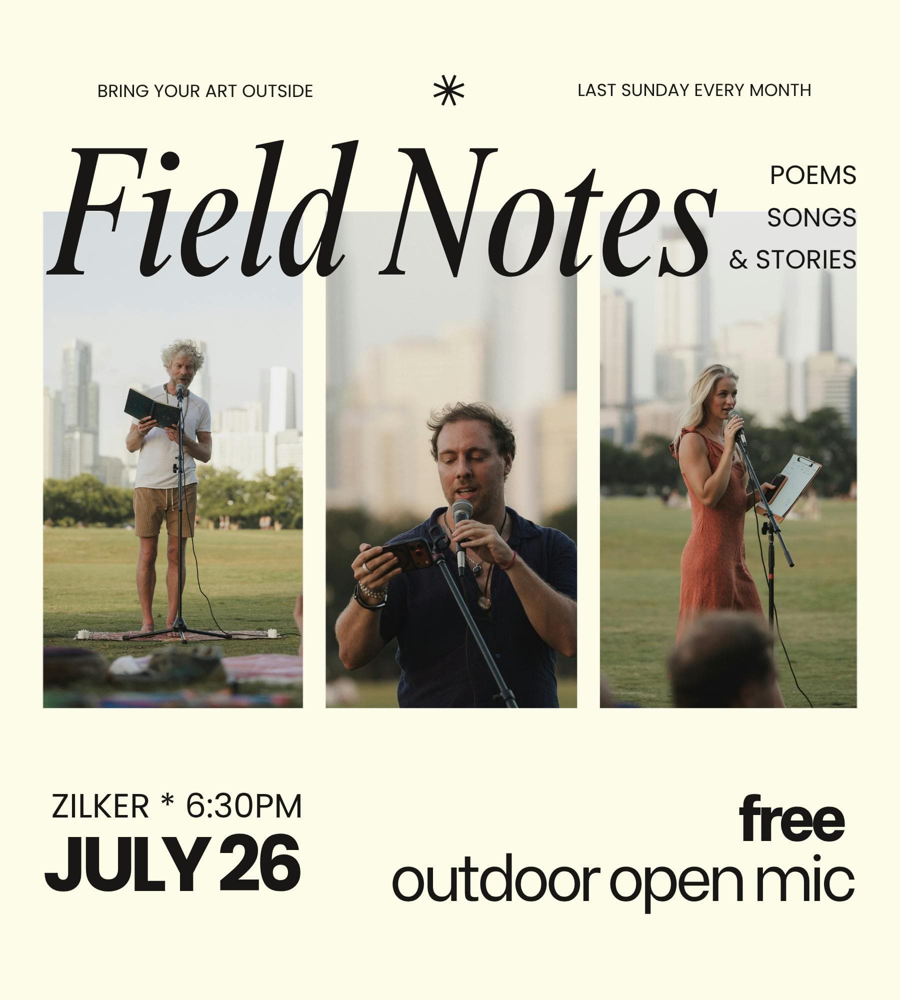Field Notes v.2 (free outdoor open mic)